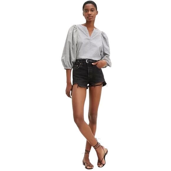LEVI’S 501 Black High Rise Raw Hem Jean Shorts Size 26 - Picture 1 of 11